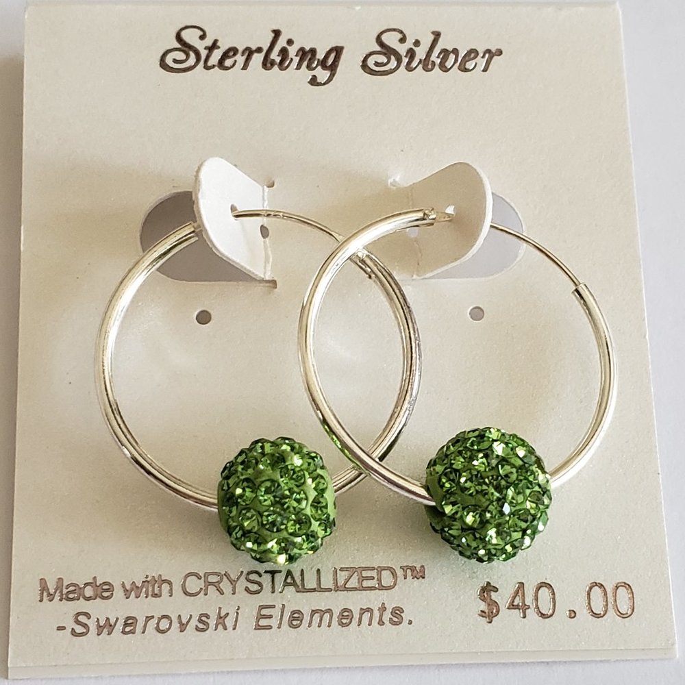 SS Swarovski Birthstone Pave Ball Hoop Earrings